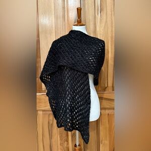 Super Soft Loose-Knit Black Scarf/Wrap woven with Metallic Silver Fibers Renee’s